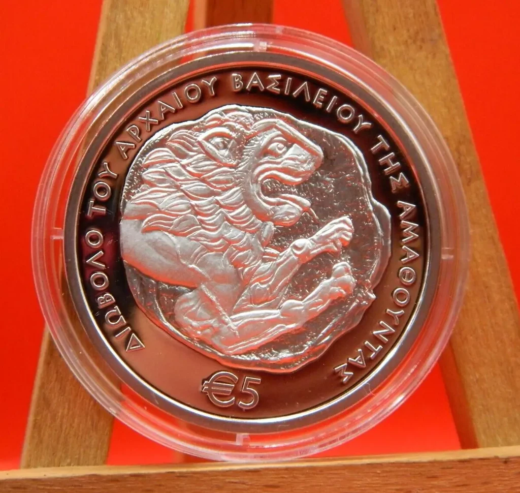 Cyprus 2022 €5 Cyprus, 2022, 5 euro Silver Coin, AMATHUS LION, Proof in box with COA