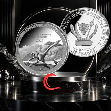Congo 2025 20 Francs Congo, 2025, Prehistoric Life Velociraptor Mongoliensis, 1 Oz Silver Coin, Ag999.9, BU!