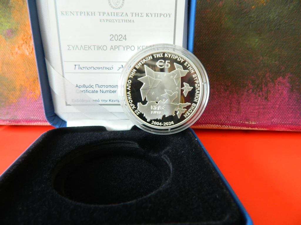 Cyprus 2024 €5 Cyprus, 2024, SIlver 5 Euro Coin, EU Anniversary