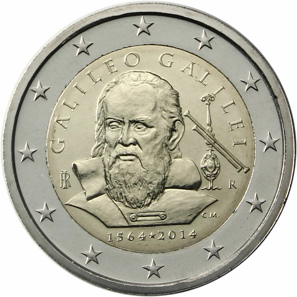 Italy 2014 €2 Italy, 2014, 2 euro, UNC 450th Anniversary of Galileo, bimetallic coin