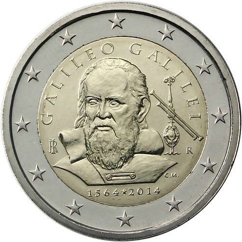 Italy 2014 €2 Italy, 2014, 2 euro, UNC 450th Anniversary of Galileo, bimetallic coin