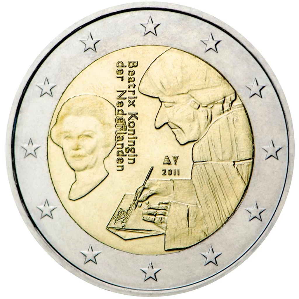 Netherlands 2011 €2 Netherlands, 2011, 2 euro,UNC coin, Desiderus Erasmus bimetallic
