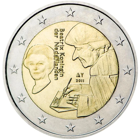 Netherlands 2011 €2 Netherlands, 2011, 2 euro,UNC coin, Desiderus Erasmus bimetallic