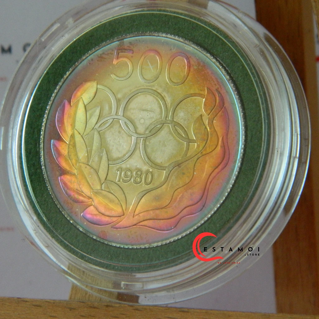 Cyprus 1980 Cyprus, 1980, 500 Mils, Silver Coin, With Natural Reinbow Patina Ring, Moscow!