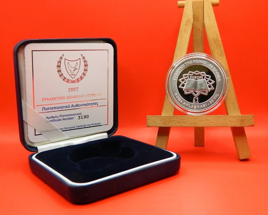 Cyprus 2007 £1 Cyprus, 2007, 1 Pound, Silver Coin, Treaty of Rome, Proof
