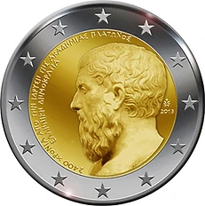 Greece 2013 €2 Greece, 2013, 2 Euro Coin, UNC, Plato, In Capsule! bimetallic