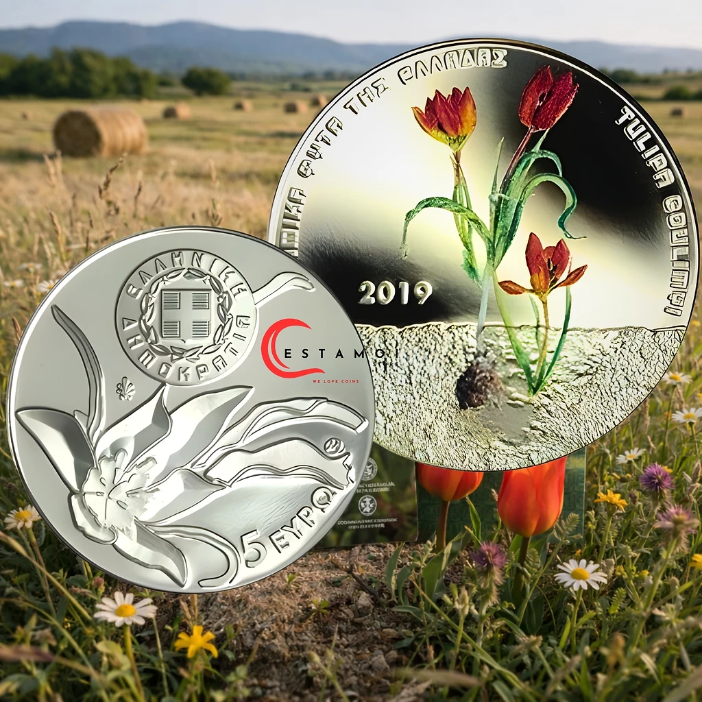 Greece €5 Greece, 5 Euro, Silver Coins, The Endemic Flowers Of Greece series, Complete set