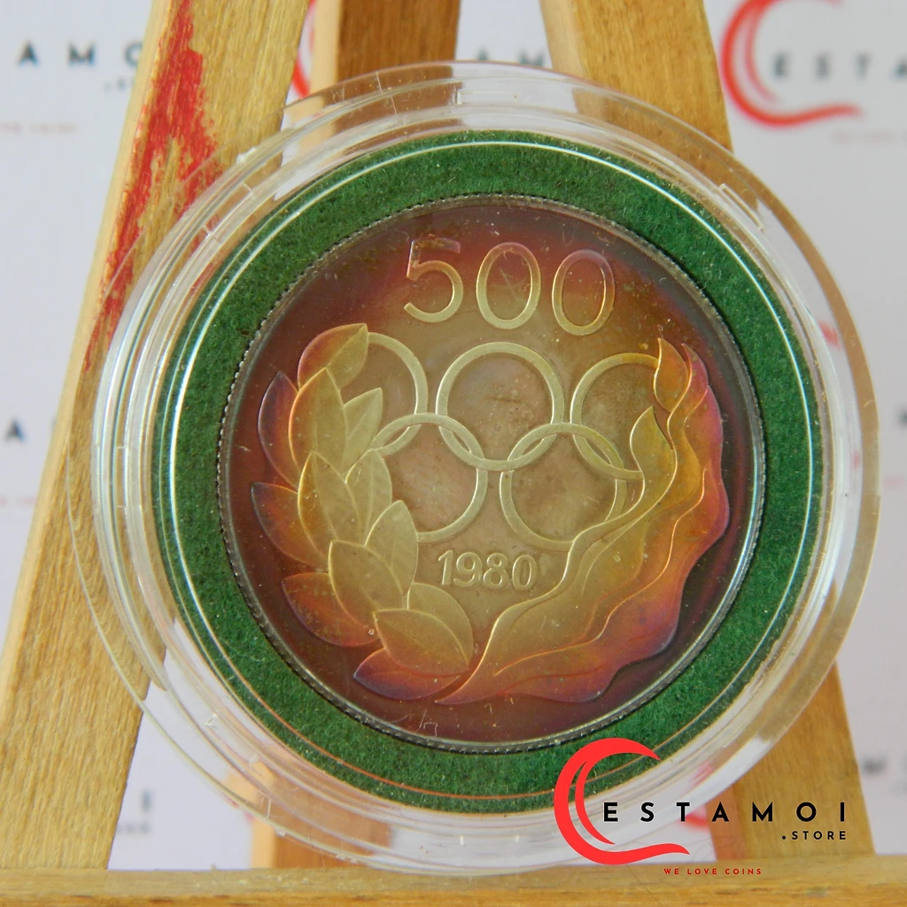 Cyprus 1980 Cyprus, 1980, 500 Mils, Silver Coin, With Natural Reinbow Patina Ring, Moscow!