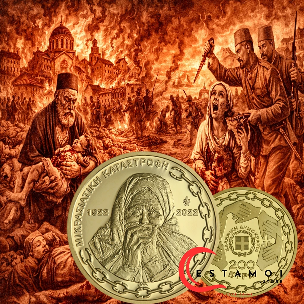 Greece 2022 €200 Greece, 2022, 200 Euro, Gold Coin,  The Greek Genocide (Asia Minor Destruction)