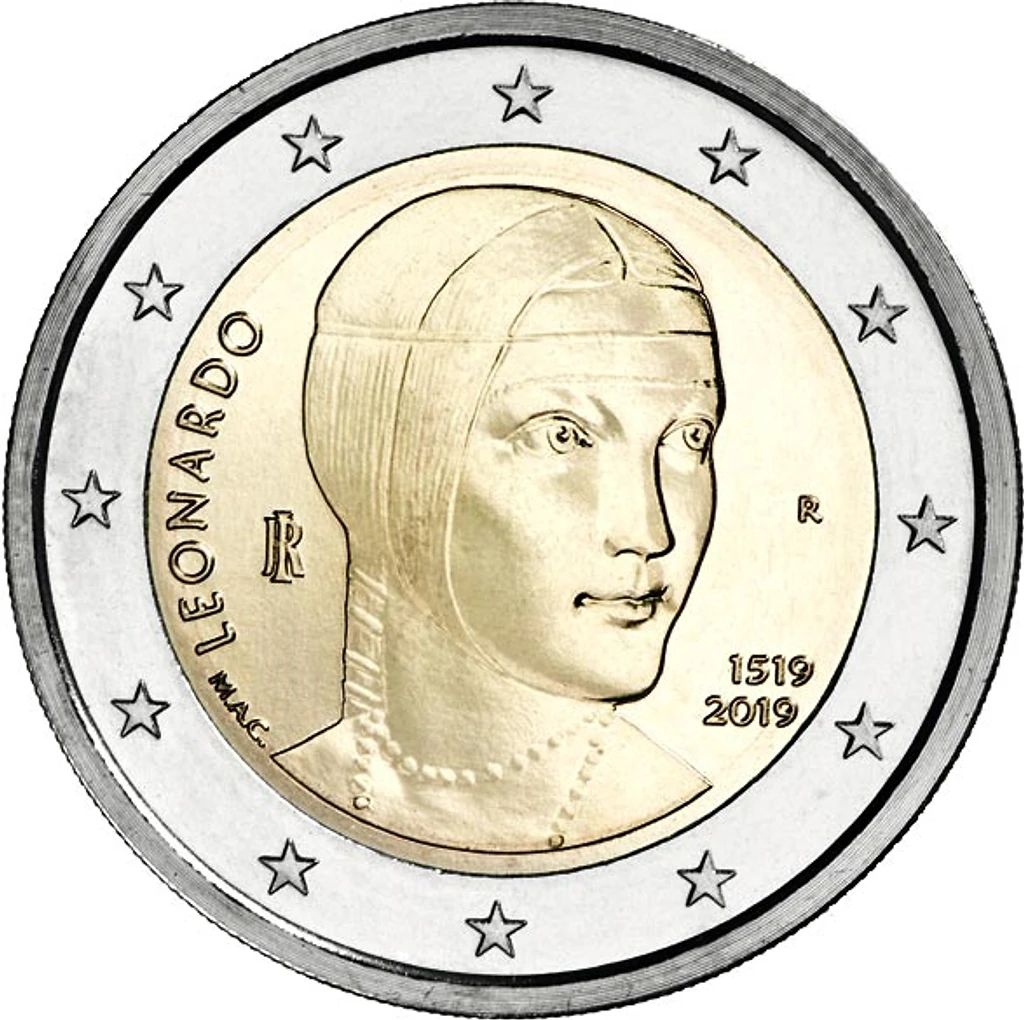 Italy 2019 €2 Italy, 2019, 2 euro coin, UNC, 500th of Leonardo da Vinci   bimetallic