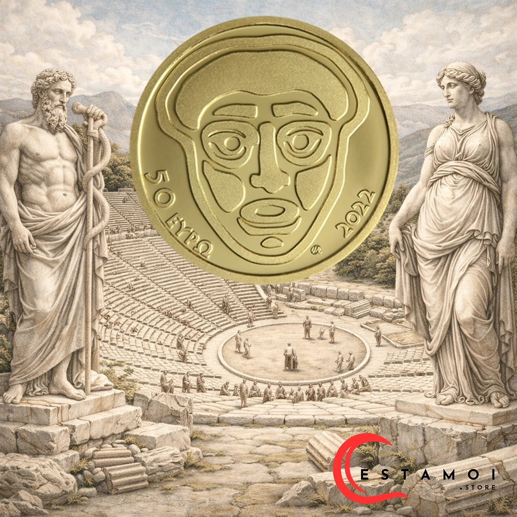 Greece 2022 €50 Greece, 2022, 50 Euro, Gold Coin, Epidaurus: The Ancient Theater Still in Use