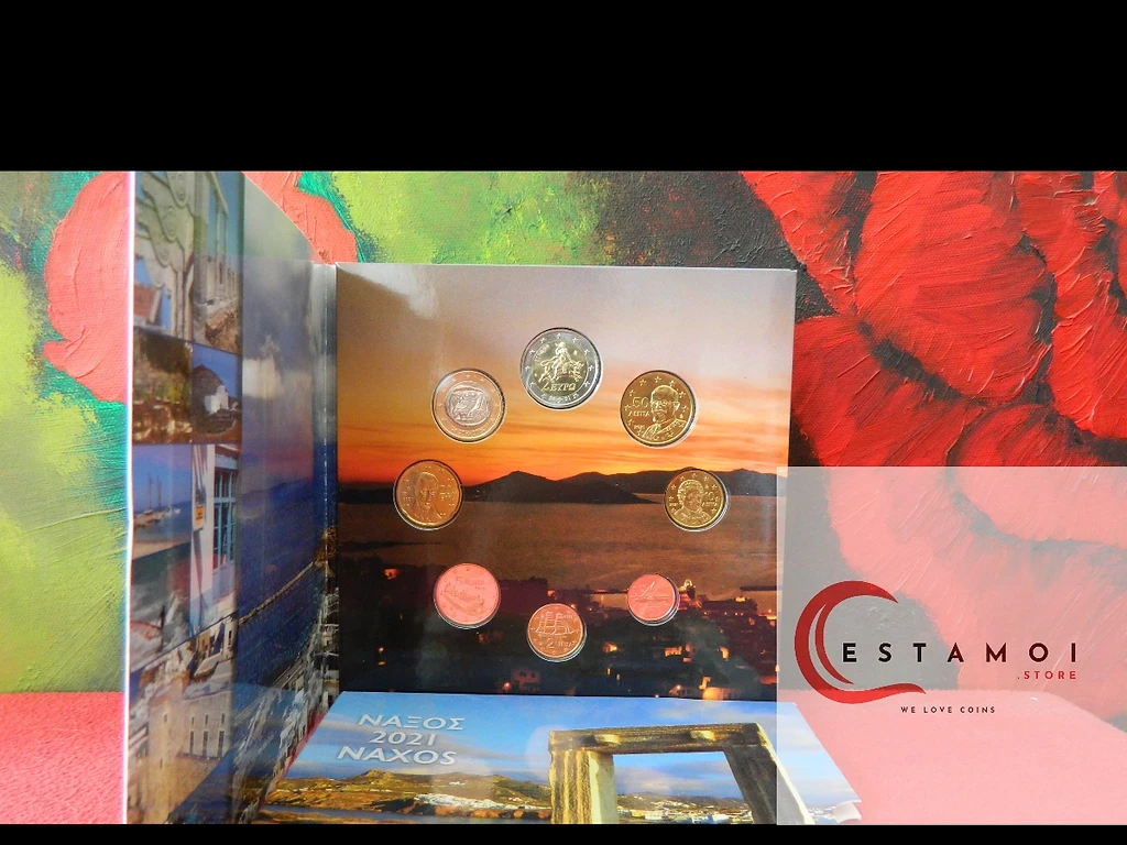 Greece 2021 €2 Greece, 2021, Full set, 2 euro to 1 cent, NAXOS! bimetallic