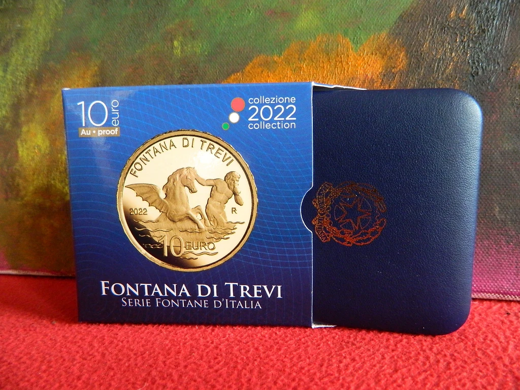 Italy 2022 €10 Italy, 2022, 10 Euro, Gold Coin, Fountains of Italy: Fontana Di Trevi, Proof