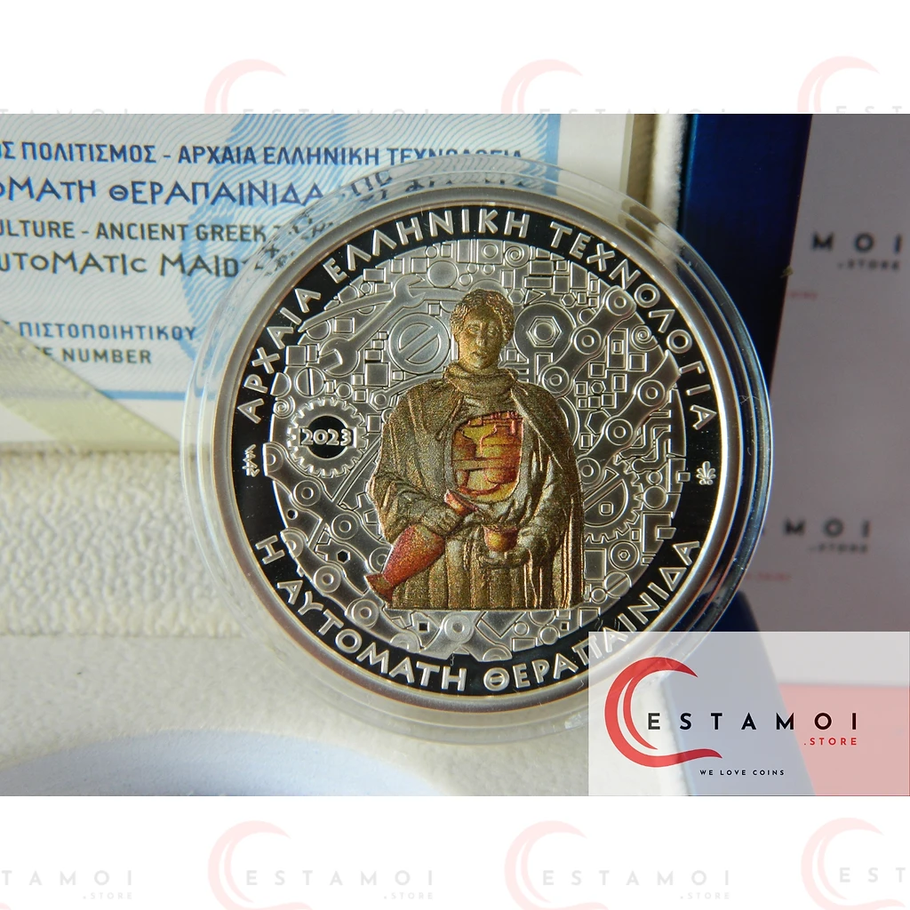 Greece 2023 €10 Greece, 2023, 10 Euro, Silver coin, Proof, Philo's Maid, World's 1st Robot!