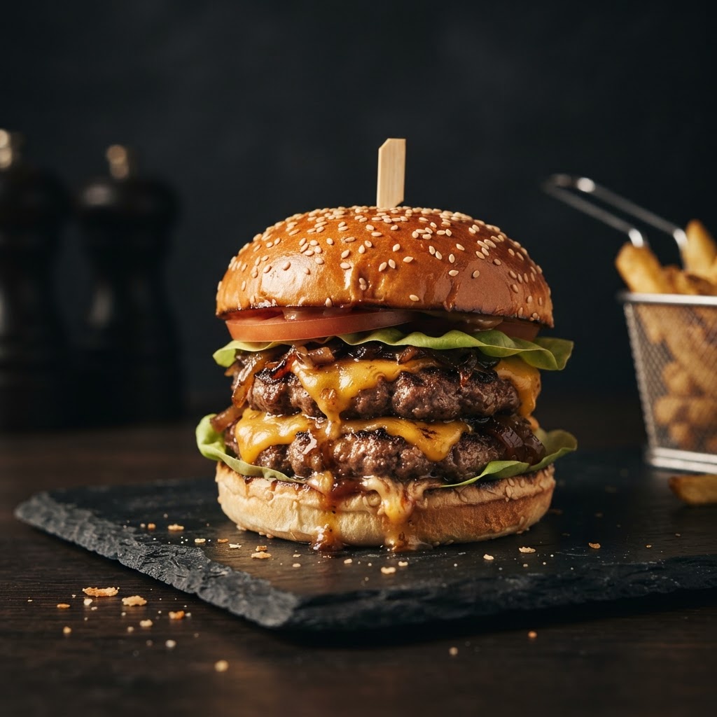 A gourmet cheeseburger, a campus favourite