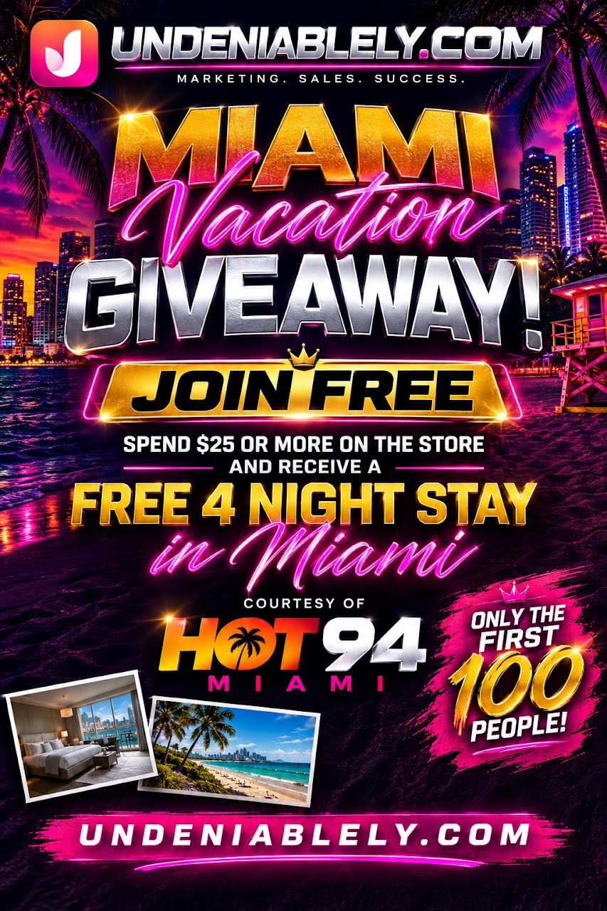 Miami Vacation Giveaway — spend $25 and receive a free 4-night stay in Miami
