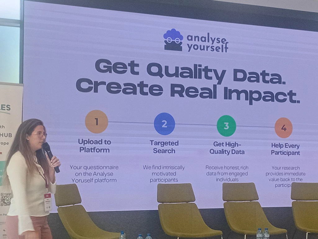 SpinOff Europa 2025, Sofia — the four steps from an uploaded questionnaire to participant results.