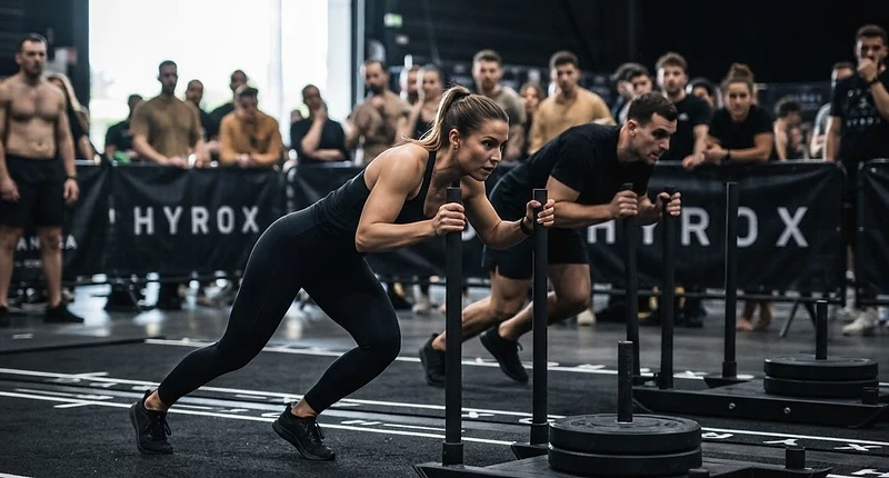 Entraînement HYROX avec poussée de traîneau