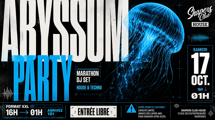 Affiche de l’Abyssum Party au Shapers Club House à Marennes