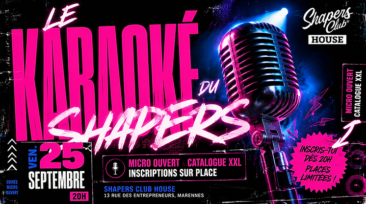 Affiche du Karaoké du Shapers, soirée micro ouvert au bar Shapers Club House à Marennes