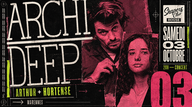 Affiche du concert rock ARCHI DEEP avec Arthur et Hortense au bar Shapers Club House à Marennes