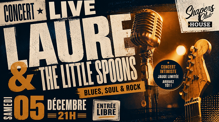 Affiche du concert de Laure & The Little Spoons au Shapers Club House à Marennes