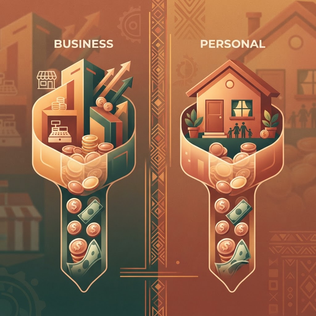 Ilustração representando a separação entre o dinheiro da empresa e o dinheiro de casa