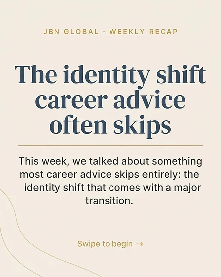 Slide 1 of 6 — Cover — The identity shift career advice often skips