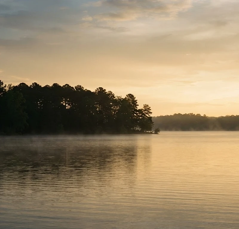 Calm waters of Lake Norman, North Carolina at golden hour