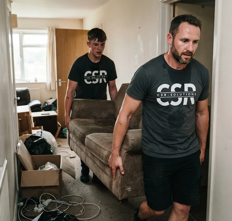 Clearance team removing furniture and bulky items from a home