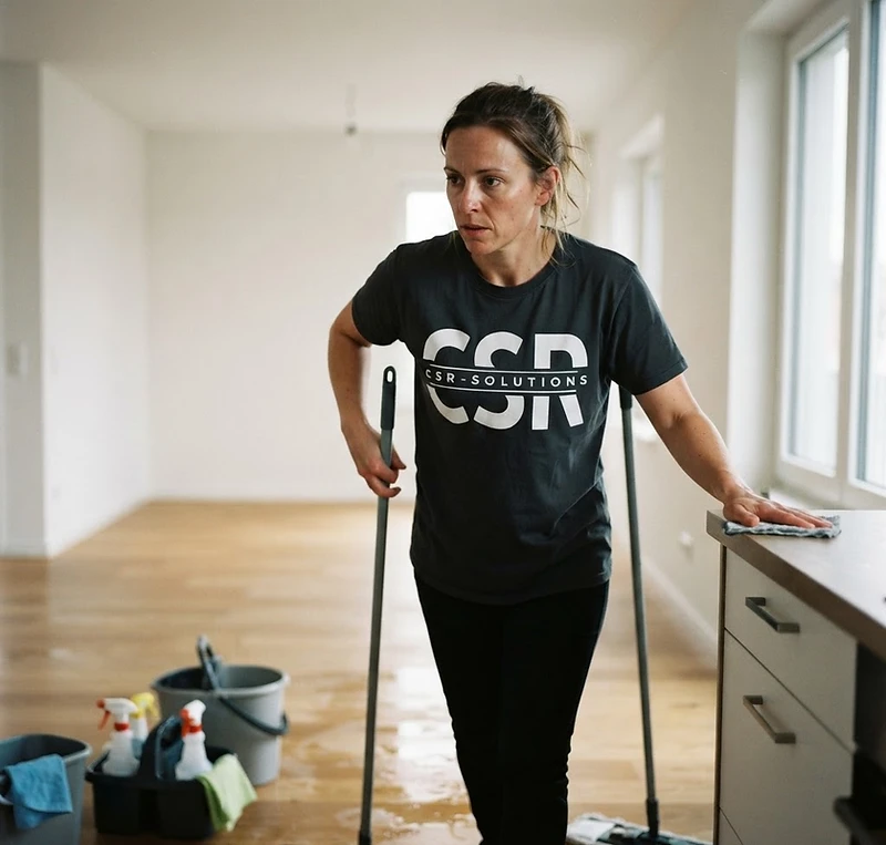 End-of-lease cleaning agent in an empty sparkling apartment