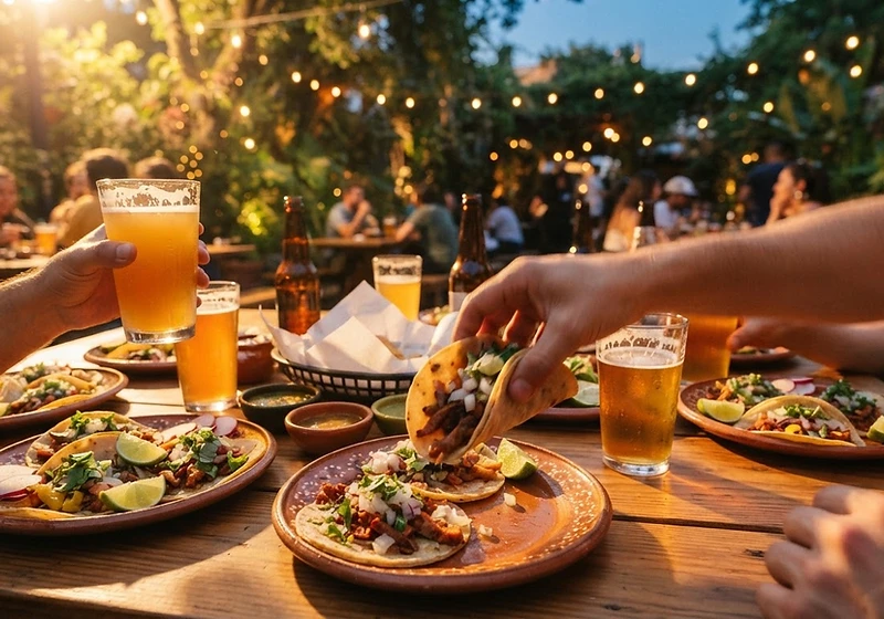 Vallarta Beer Garden in Nuevo Vallarta at golden hour