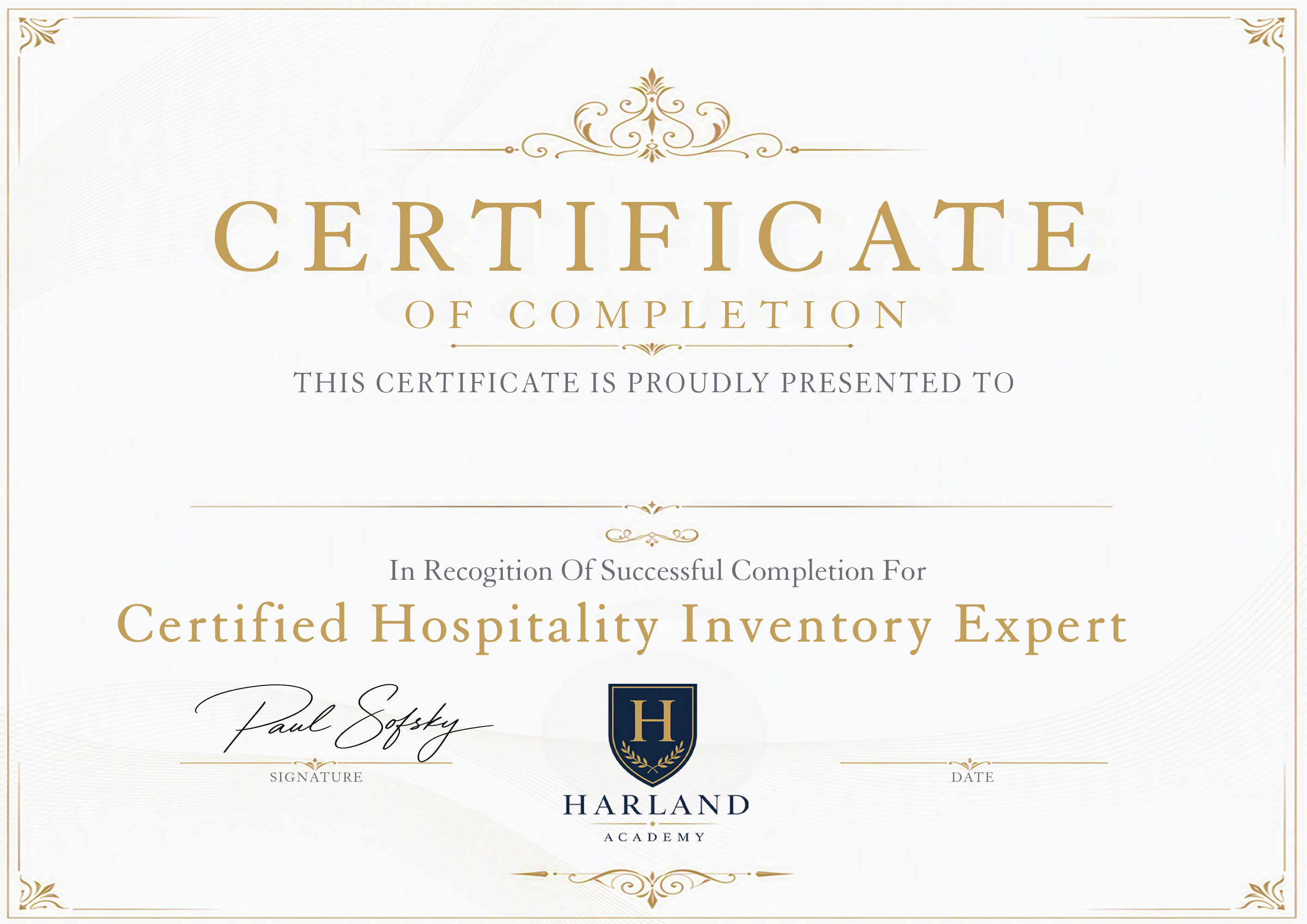 Sample certificate of completion awarded upon finishing the course