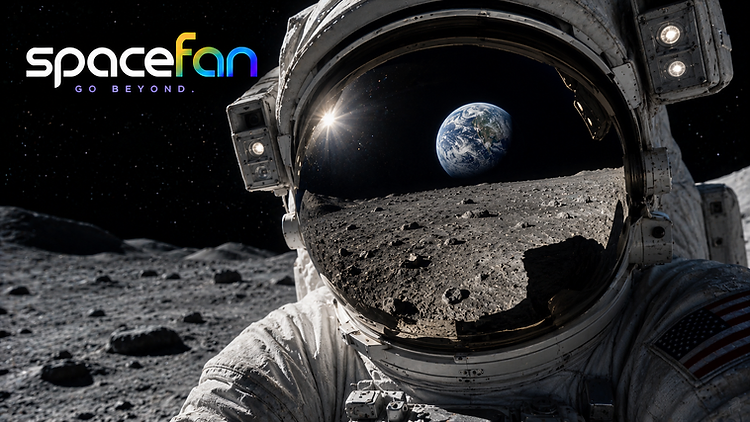 An astronaut standing on the surface of the Moon.