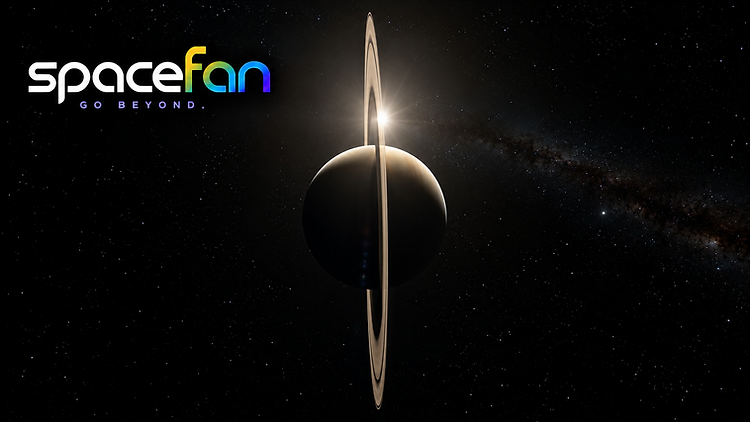 Saturn backlit by the Sun showing its ring system.