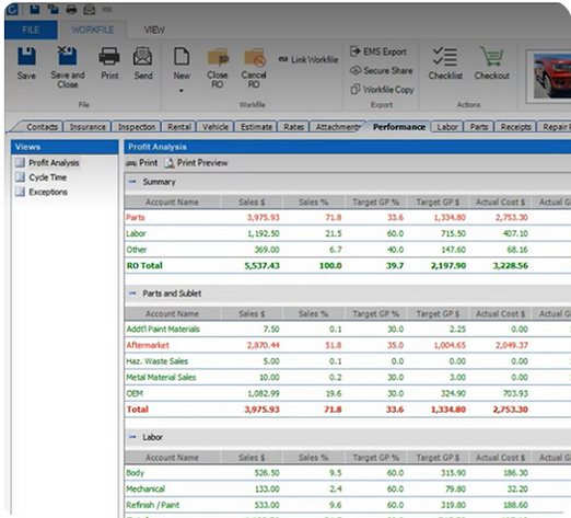 Performance tracking and invoiced RO view