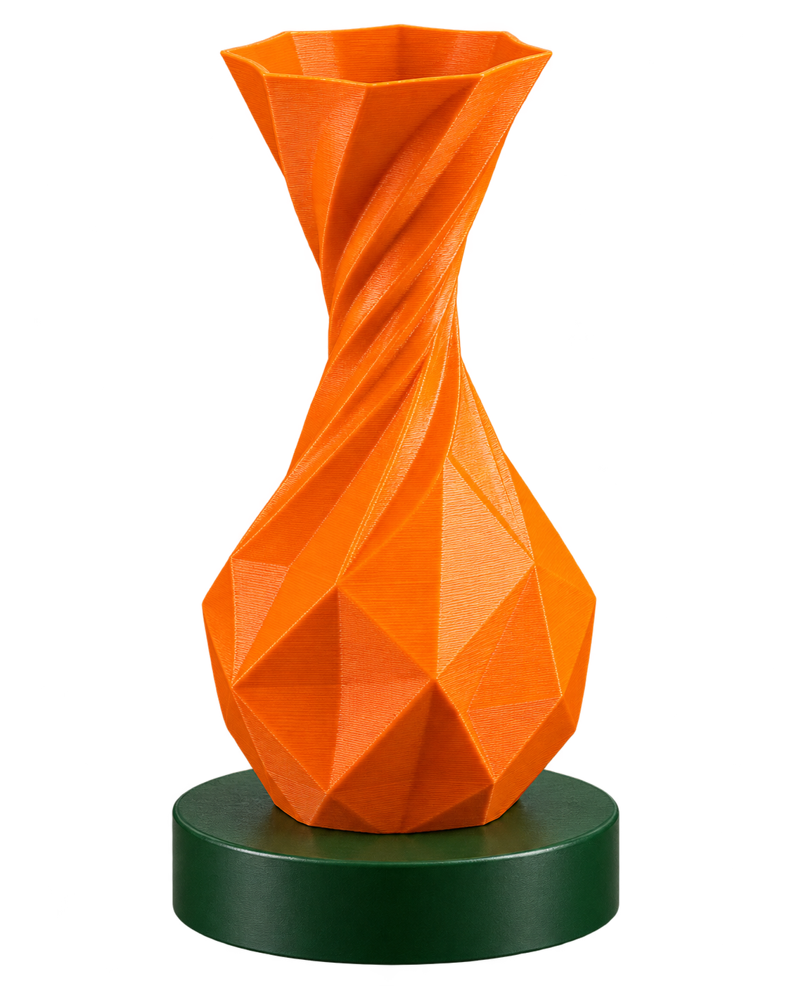 Peça geométrica impressa em 3D na cor laranja