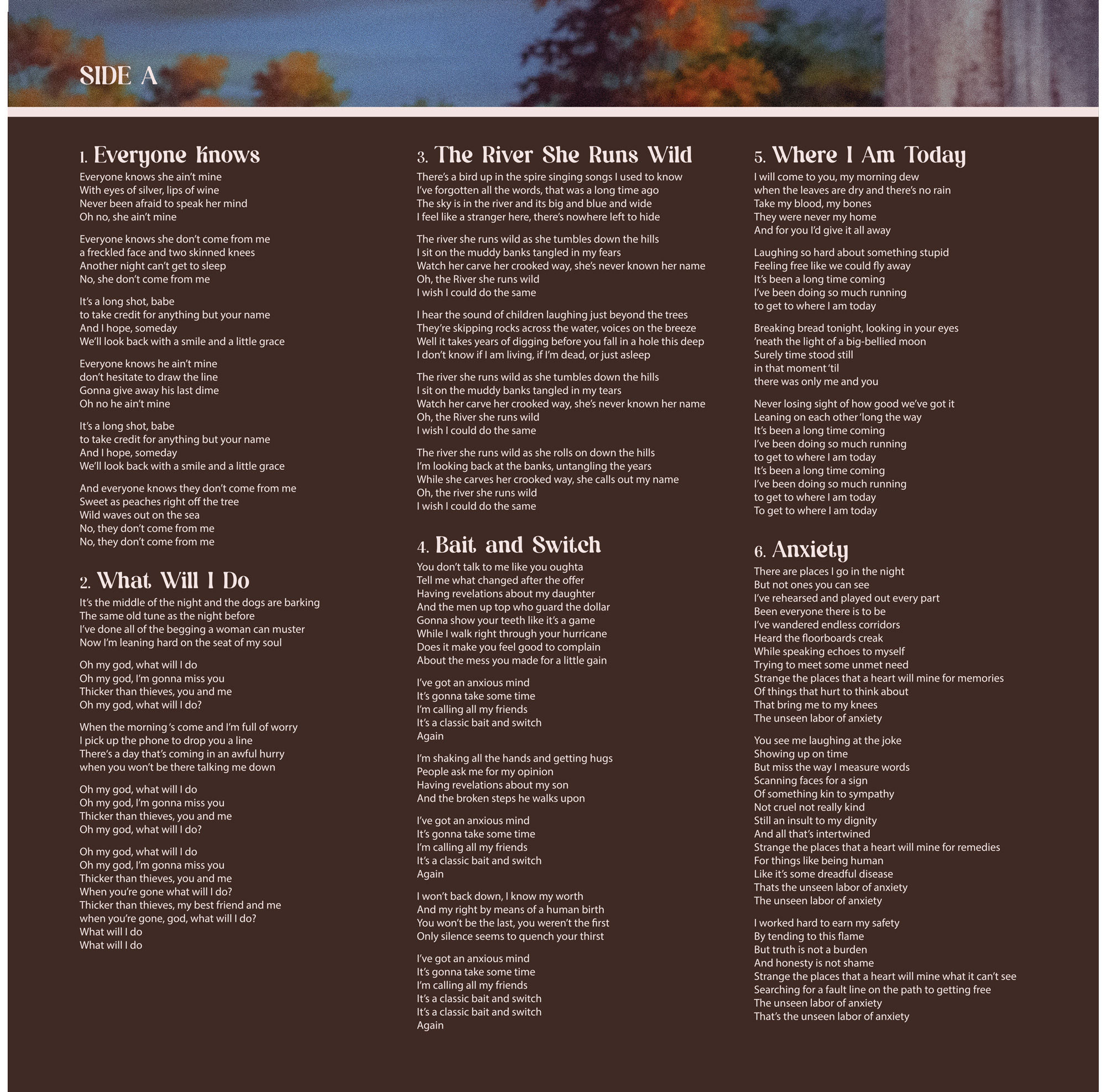 Where I Am Today liner notes, Side A