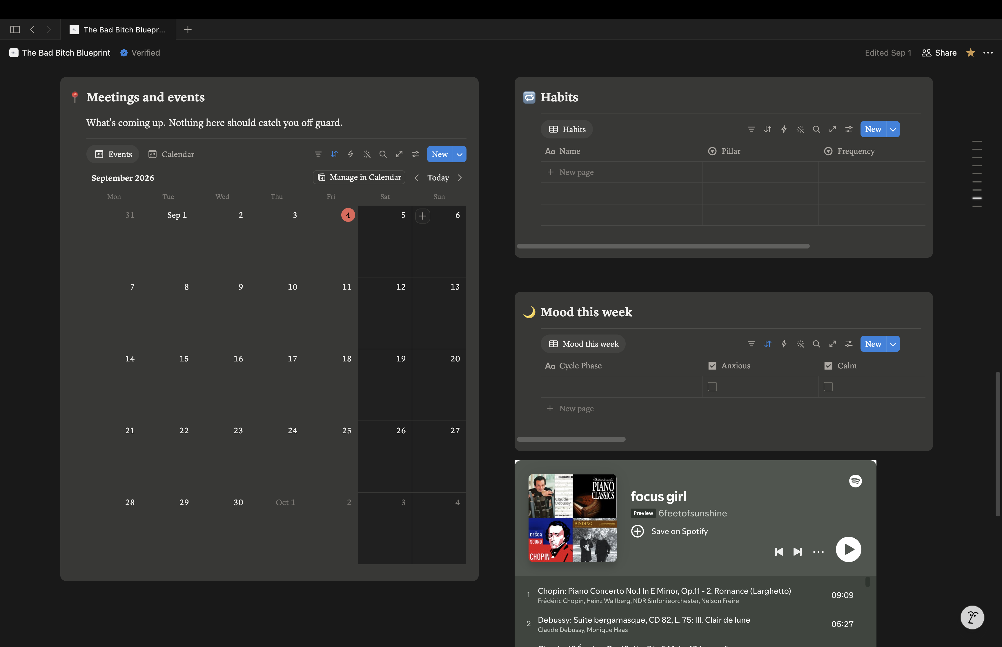 The Bad Bitch Blueprint dashboard in Notion