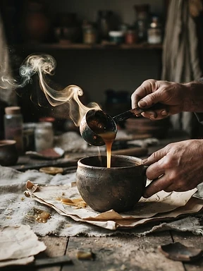 Wax being poured in the atelier