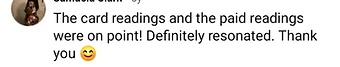Facebook review from Samuela Clark about the card readings
