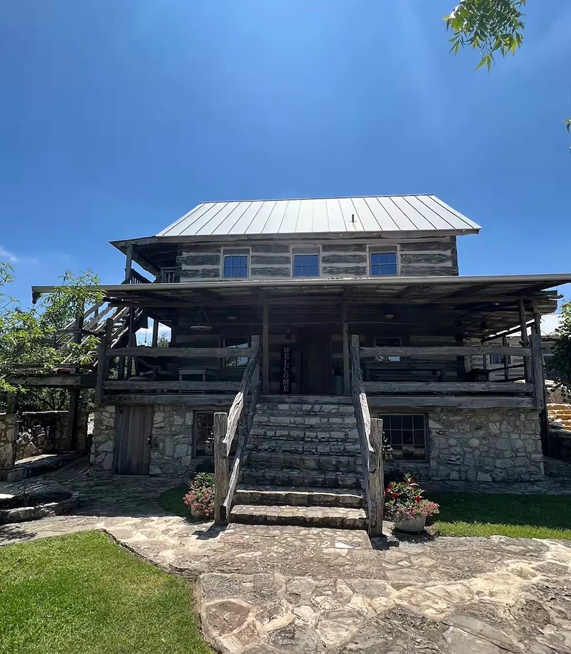 Camp Milagro welcome cabin exterior in the Texas Hill Country, New Braunfels