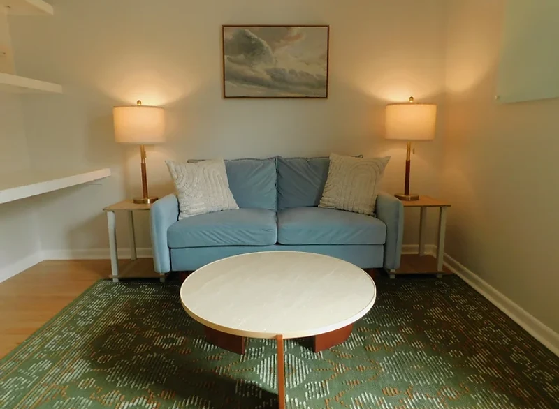 Quiet loveseat in the San Antonio therapy office