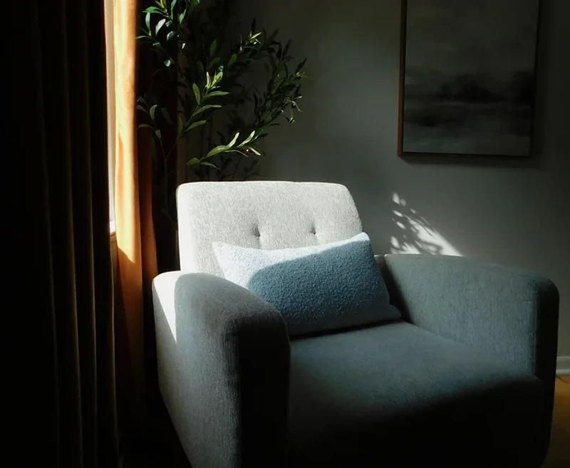 Armchair and interior detail in the San Antonio therapy office