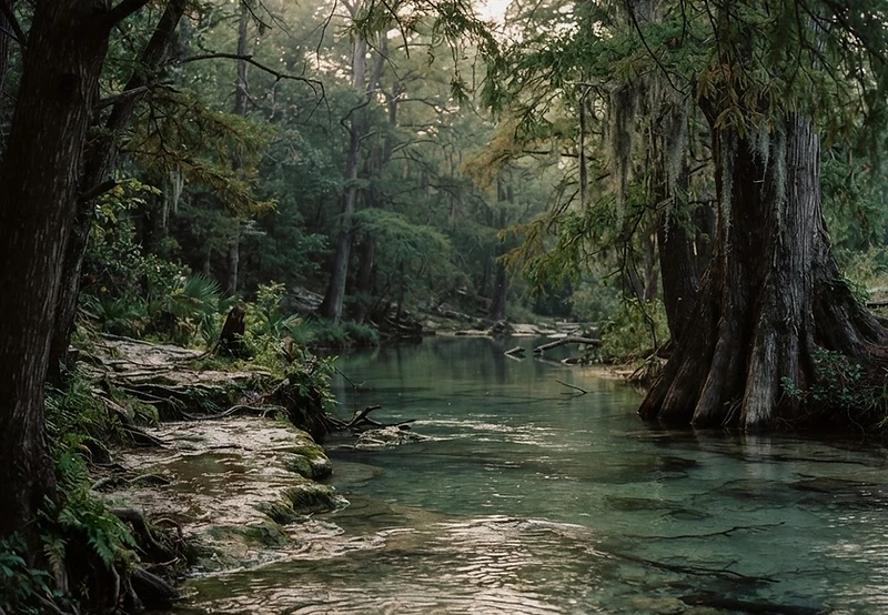 Soft morning light on a quiet creek surface