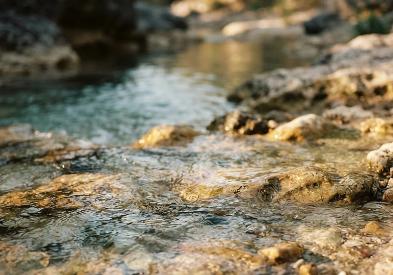Water flowing gently over stone in soft natural light