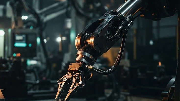 Precision industrial robotic arm in a high-tech factory