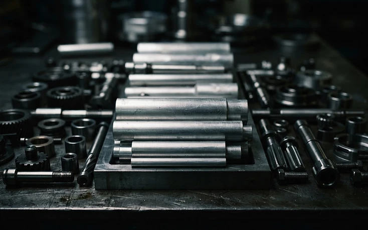 Precision machined parts organized in geometric symmetry
