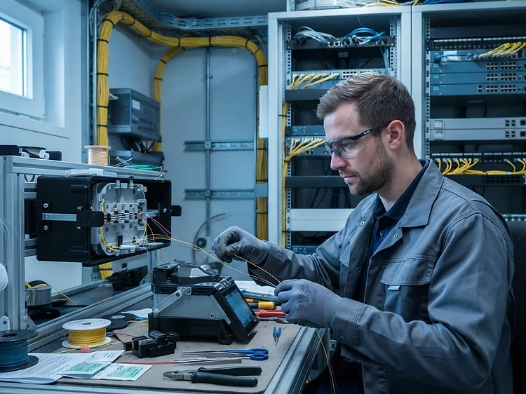 Lavorazione tecnica su collegamenti in fibra ottica