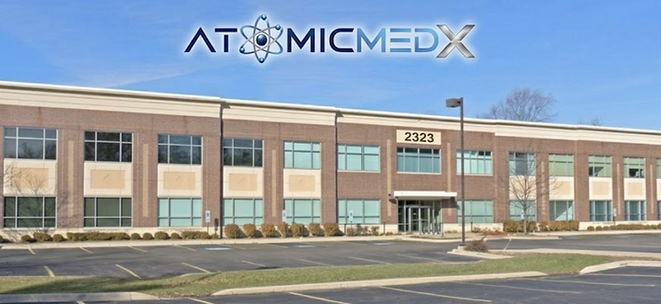 AtomicMedX clinic building exterior at 2323 with the AtomicMedX logo